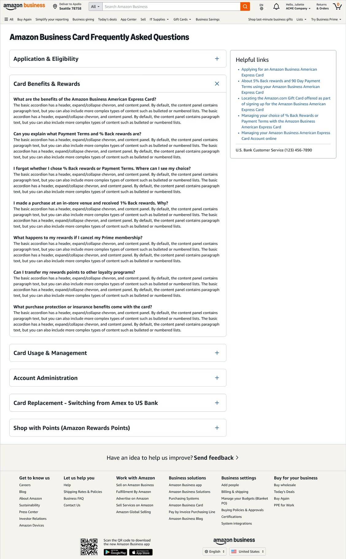 The redesigned FAQ page on desktop