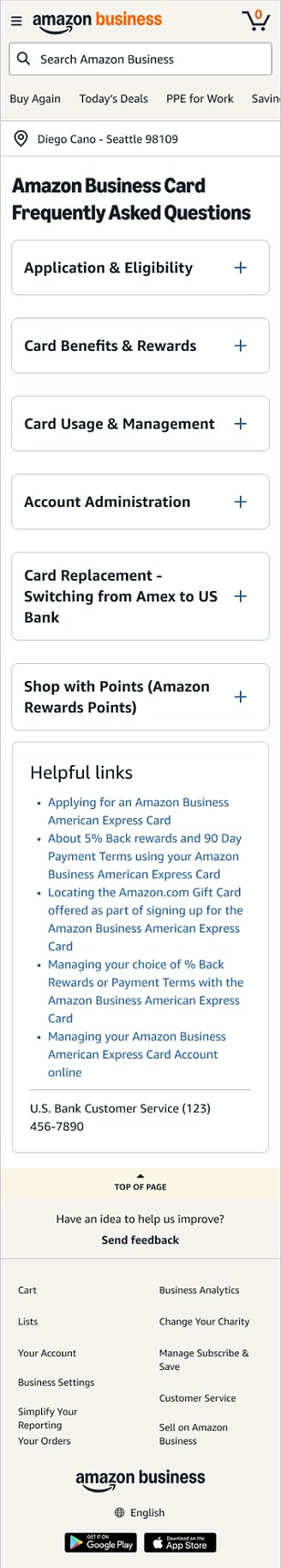 The redesigned FAQ page on mobile