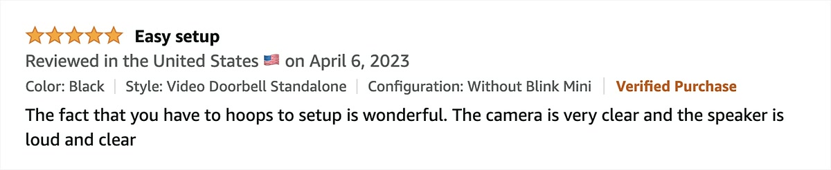 A second five-star customer review of the Blink app