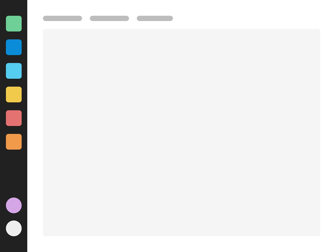 Layout concept A: a dark left rail of colour-coded task icons, with tabs above the work area