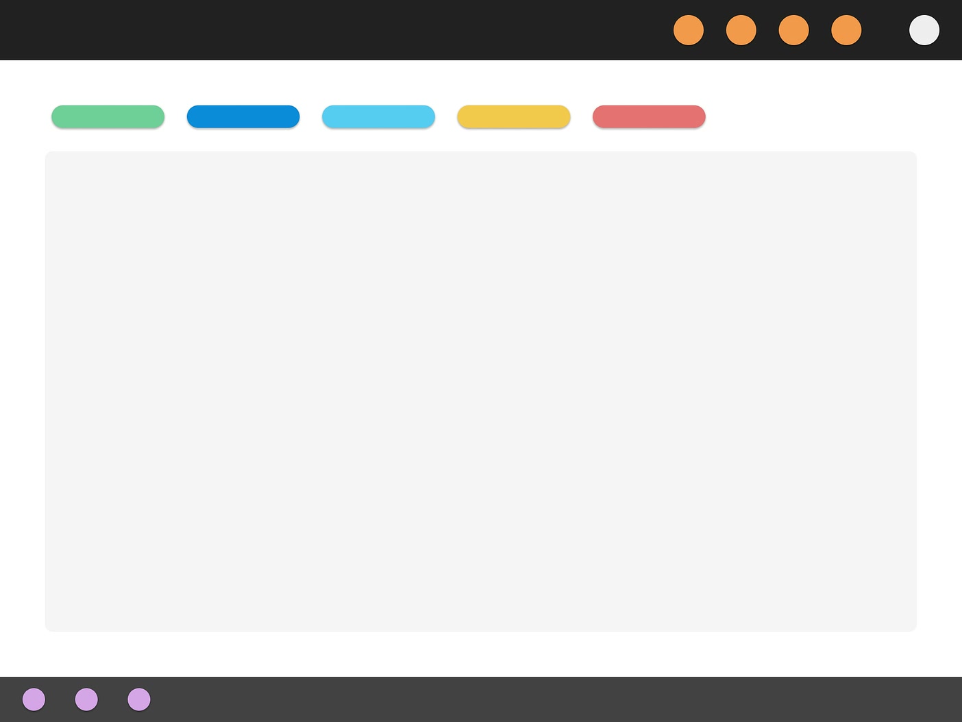 Layout concept C: colour-coded task tabs in a white row under the top bar, with a dark tool bar along the bottom