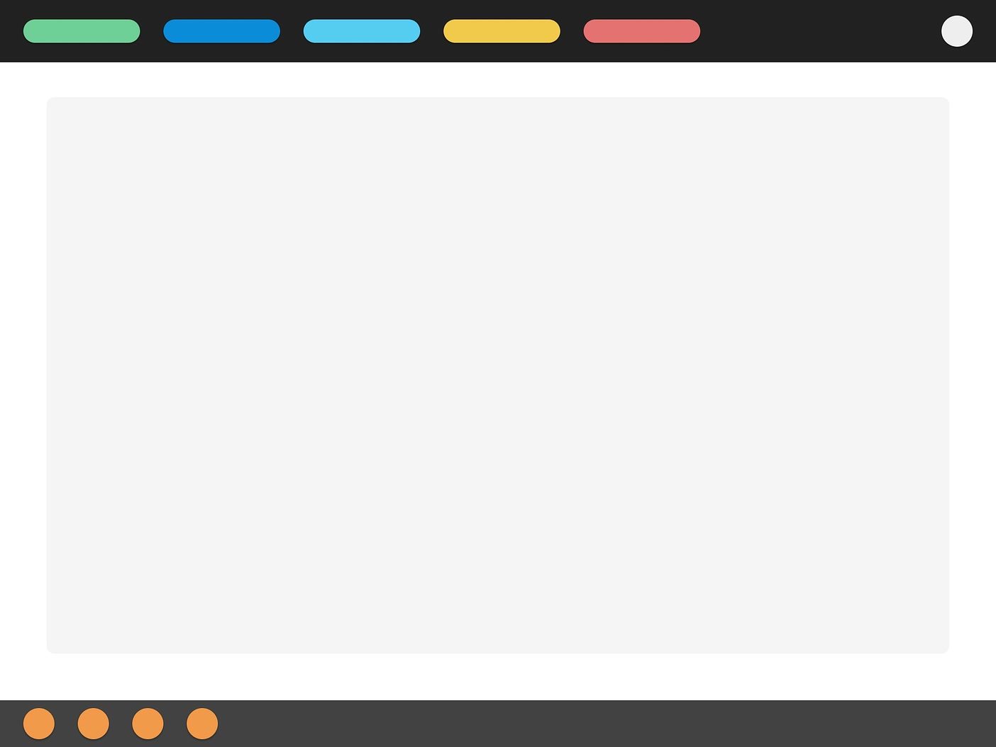 Layout concept D: the colour-coded task tabs moved up into the dark top bar, with a dark tool bar along the bottom